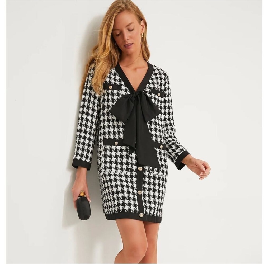 TUCKERNUCK x POMANDER PLACE Coco Tweed Bow Dress Houndstooth Size L